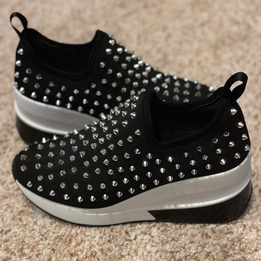 Gianni Bini Black Studded Wedge Sneakers